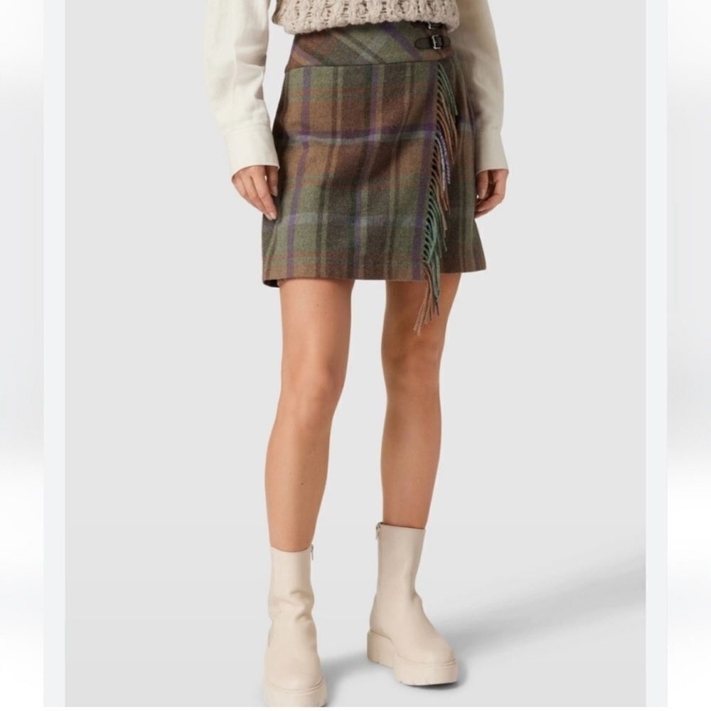 Lauren Ralph Lauren Plaid Fringe Trim Tweed‎ Mini Skirt Size 6-12